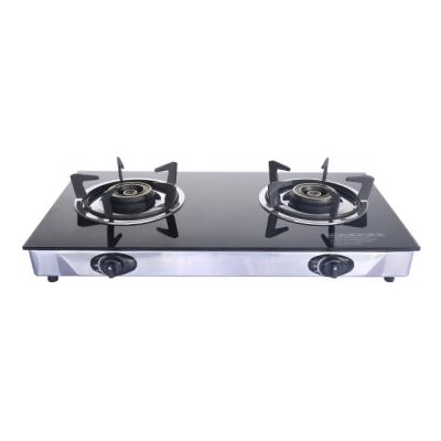 China Hotel Appliances Kitchen 2 Burner Stand Tempered Glass Camping Cooker Portable Gas Stove for sale