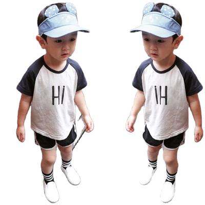 China KTFS USA Anti-Shrink KIds Korean Boys Outfits Summer Patchwork Short Sleeve Stitches Girls Suits Cotton Clothing Set for sale