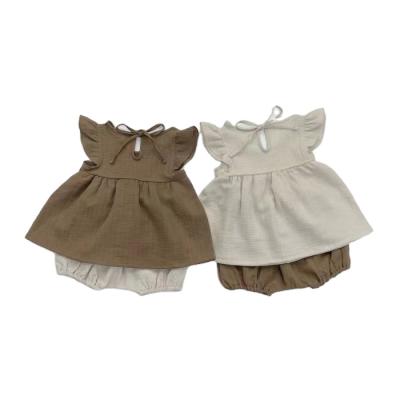 China ZHBB USA Anti-Shrink Korean Toddler Girls Teams Fly Sleeve Blouses Dress Shorts Cotton 2pcs Summer Organic Baby Clothing Sets for sale