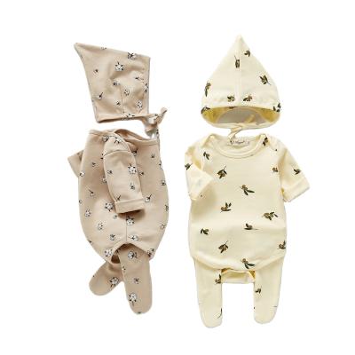 China ZHBB Australia Anti-Shrink Korean Floral Infant Girls Outfits Toddler Autumn Baby Rompers Pants Hats 3pcs Clothing Sets for sale