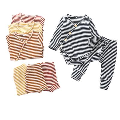 China USA anti-shrink fashion cheap newborn girls clothes sleeving long baby rompers striped pants infant boys clothing sets for sale