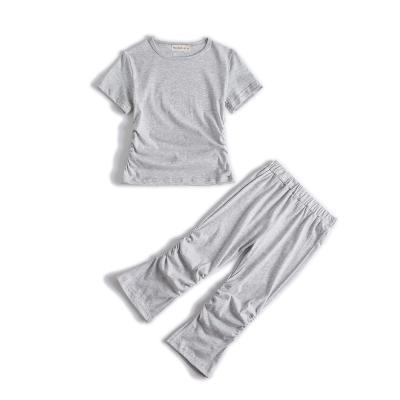 China OEM Cotton Baby Tracksuits Summer Anti-Shrink Short Sleeve Solid Children 2pcs Pajamas Kids Stacked Jogging Suits for sale