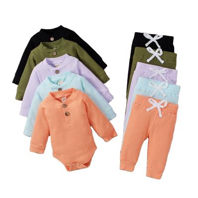 China Cheap Australia USA Anti-Shrink Unisex Infant Clothing Sets Long Sleeve Front Buttons Rompers Pants Toddler Clothes Baby Outfit Set Fall for sale