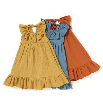 China Anti-Wrinkle Wholesale Australia Central Statistics Korean Kids Girls Dresses Navy Sleeveless Collar Summer Ruffles Cotton Dress Organic Canvas Girls for sale