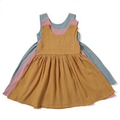 China Anti-Wrinkle Wholesale Australia Central Statistics Korean Kids Girls Dresses Summer Cotton Sleeveless Organic Canvas Dress For Kids Girls for sale