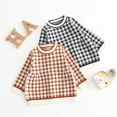 China ZHBB Australia Anti-wrinkle Sweater Korean Kids Girls Dresses Baby Plaid Long Sleeve Toddler Girls Dress Winter Knitted for sale