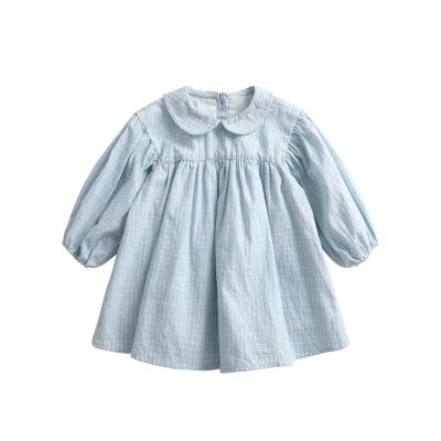 China Anti-wrinkle Statistical Institute of Australia Cotton Plaid Kids Girls Dresses Long Sleeve Turn-Down Striped Collar Back Buttons Princess Dress for sale