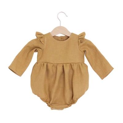 China High End 100% Organic Cotton Australia Baby Korean Autumn Fly Long Sleeve Back Rompers Buttons Organic Cotton Linen Overalls For 0-3 Years for sale