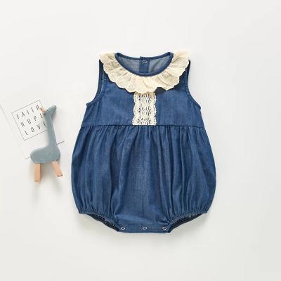 China Sleeveless Baby Romper Girls Turn-Down Collar Denim Overalls Lace Overalls ZHBB USA Summer Newborn Korean Newborn Baby Romper for sale