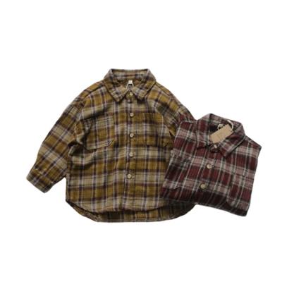 China Korean FMFS CIS Australia Kids Clothing Coat Boys Anti-Shrink Tops Long Sleeve Shirts Front Pockets Quality Plaid Girls for sale