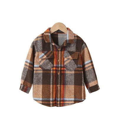 China US UK Girls Designer Streetwear Kids Irregular Shirts Anti Shrink Kids Tops Coat Front Pocket Unisex Plaid Shirts For Girls for sale