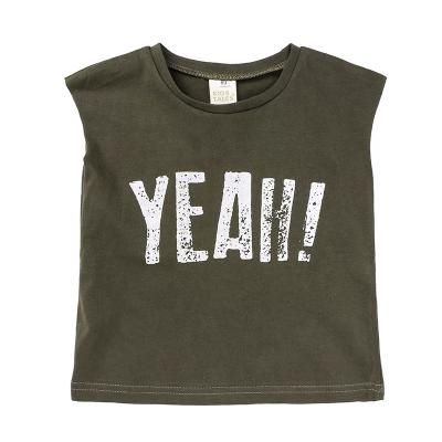 China Korean Central Institute of Statistics Kids T-shirts Anti-shrink Summer Tops Sleeveless Letters Printing Kids Boys Casual Tees for sale