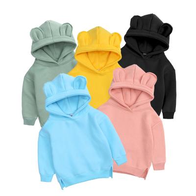 China KTFS Anti-Shrink 9 Colors Big Solid Hoodies Cat Ears Boutique Kids Sweatershirts Autumn Spring Unisex Kids Girls Hooded for sale