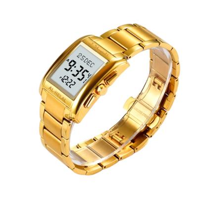 China Original Muslim azan men wrist muslim mens azan gold color fajr alarm watch water resistant watch AE-306 for sale