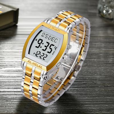 China Hot-selling stainless steel fajr alarm wrist muslim azan prayer AL-HELAL AE-326 waterproof digital golden watch for sale