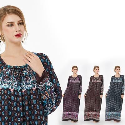 China 2020 Fashion Muslim Elegant Muslim Long Dress Islamic Flower Print Large African Dubai Abaya Dubai Abaya for sale