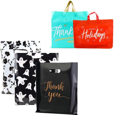 China Safety Plastic Goods Bags Custom LOGO Die Cut Plastic Shopping Bags For Shop Handle Plastic Bags for sale