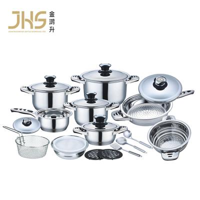 China JHS 21Pcs Sustainable Restaurant SS Pan Saucepan Cooking Pot Stainless Steel Cookware Set With Lid Utensils for sale