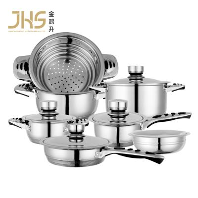 China JHS 13pcs sustainable bottom capsule stainless steel kitchen cookingware set cookware with pot pan for sale