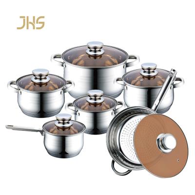 China JHS Quality Sustainable Kitchen Stainless Steel Frying Pan Saucepan Casserole Cooking Pot Cookware Set for sale