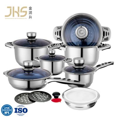 China JHS Wholesale Cost Sustainable Blue Glass Lid Housewares Stainless Steel Cookware Set for sale