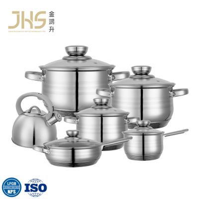 China JHS kitchen sustainable pans and pot stainless steel cookware set cooking cookware with whistling kettle for sale