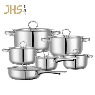 China JHS Capped Pots And Bottom Stainless Steel Pans Sustainable Kitchen Cookware Set for sale