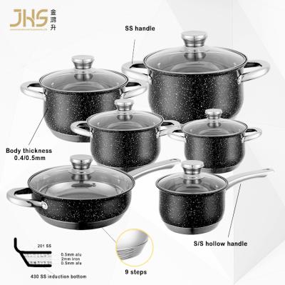 China JHS kitchenware manufacturers alibabaa .com 12pcs stainless steel pots and pans sustainable cookware wholesale for sale