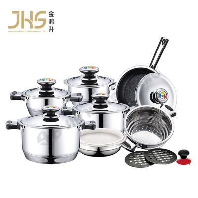 China 2022 New 3 16 18 21 30 50 Pcs Stainless Steel Pot Milk Pot Kitchenware Multifunctional Viable Cookware Set for sale