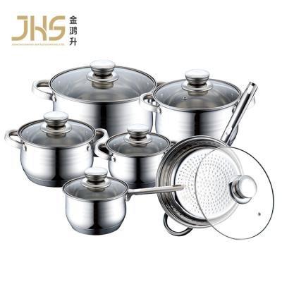 China Hot sale colorful good price viable kitchen accessories stainless steel soup pots cookware sets with glass lids for gas stove for sale