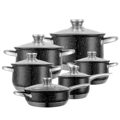 China Sustainable China Factory Black 12 Pcs SS Casserole & Dishes Cooking Stock Soup & Pots Induction Cookware Sets for sale