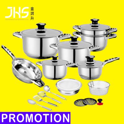 China JHS 21 Pcs Stainless Steel Sustainable Kitchen Cooking Pot Set Kitchenware Cookware With Utensils For Super Markets Restaurants for sale