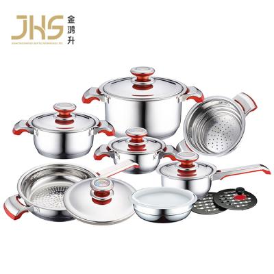 China JHS Cost Sustainable Wholesale Stainless Steel Pan Pot Household 15 Pcs Cookware Set For Kitchen Cooking for sale