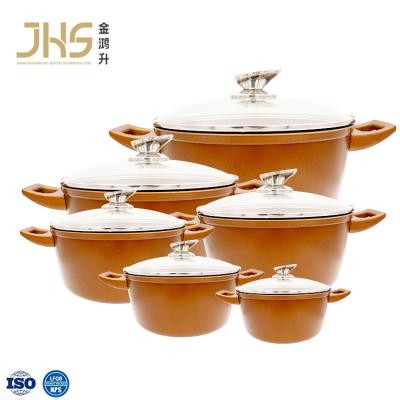 China JHS 12 Pcs Non Sustainable Aluminum Pot Casserole Set Hot Stick Cauldron Hot Induction Cookware for sale