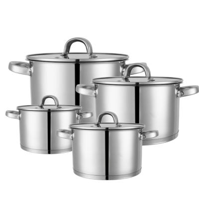 China JHS 8 PCS Sustainable Glass Lid Cookware Cooking Pot Set Stainless Steel Casserole Induction Poelescasserol for sale