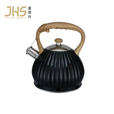 China Durable JHS Logo Custom Black Printed Stainless Steel Whistling Tea Kettle For Gas Stovetop Electric Induction Cookers for sale