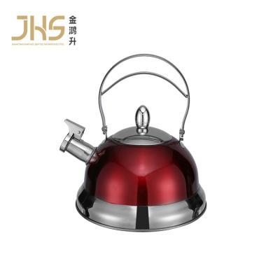 China Viable JHS Customized Red Logo 3L Metal Handle Stainless Steel Whistling Kettle Kitchen Water Whistling Kettle for sale