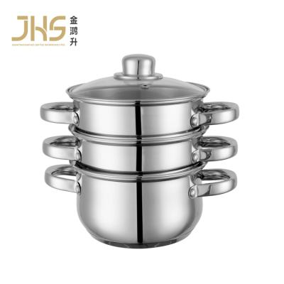 China Sustainable JHS factory directly 3 layers stainless steel couscous steamer cookware sets with glass lid for sale