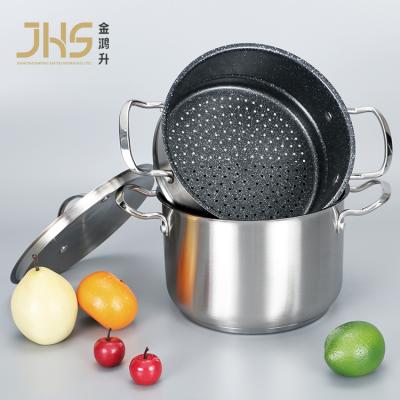 China JHS Stainless Steel Food Steamer Couscous Pot Sustainable Non Stick Soup Heater Custom Pot With SS Lid for sale