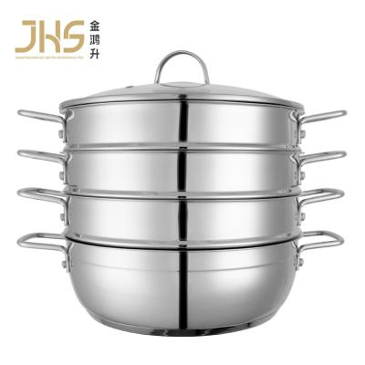 China JHS Sustainable Couscous Cooking Pot 4 Layers Stainless Steel Food Steamer Pot With Glass Cover Lid for sale