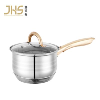 China JHS Sustainable Gold Handle Saucepan Cooking Pot Stainless Steel Milk Boiling Pot With Glass Lid for sale