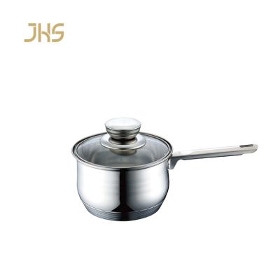 China JHS 16cm Stainless Steel Milk Boiler Pot Family Kitchen Pan Viable Baby Milk Pot With Glass Lid for sale