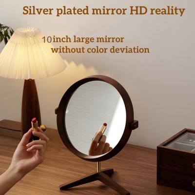 China Black Walnut Retro Makeup Mirror Office Desk Silvered Large High-definition Mirror Bedroom Simple Dressing Mirror Retro for sale