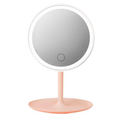 China Lighted Table Makeup Mirror Round Led Dressing Table Mirror Portable Small Mirror for sale