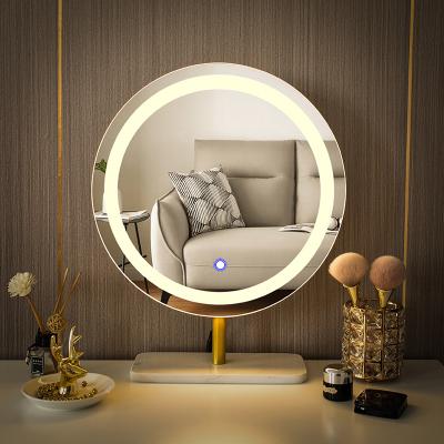 China Modern Lighted Hollywood Dressing Table Mirror Bedroom Style Led Mini Makeup Mirror Desktop Cosmetic Mirror for sale