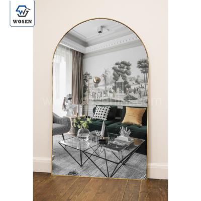 China Wosen modern custom wholesale tall tall arch metal framed floor standing wall mirror espejo spiegel full body gold long trim for sale