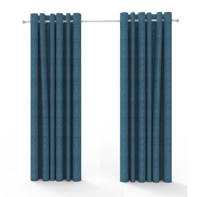 China Blackout Contemporary Ready Made Curtains Texture Fabric Blue Cut Out Curtain Blackout With High Shading Effect for sale