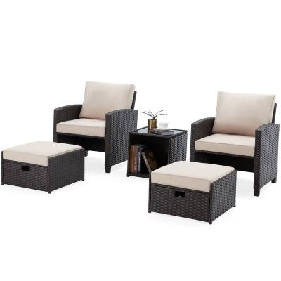 China Best Selling 5 Pcs Wicker Zero Pcs And Garden Furniture Set Rattan Glass Sofa For Patio for sale