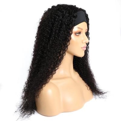 China Wholesale Curly 2022 Factory Price Glueless Headband Cuticle Aligned Kinky Curly Brazilian Virgin Hair None Lace Wig for sale