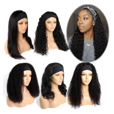 China New Wholesale Expo Trend Wholesale Water Wave Natural Silky Straight Curly Brazilian Yaki Hair Band Wigs For Women for sale